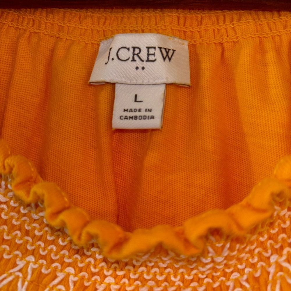 J. Crew Orange Smocked Short Sleeve Blouse - Picture 3 of 3